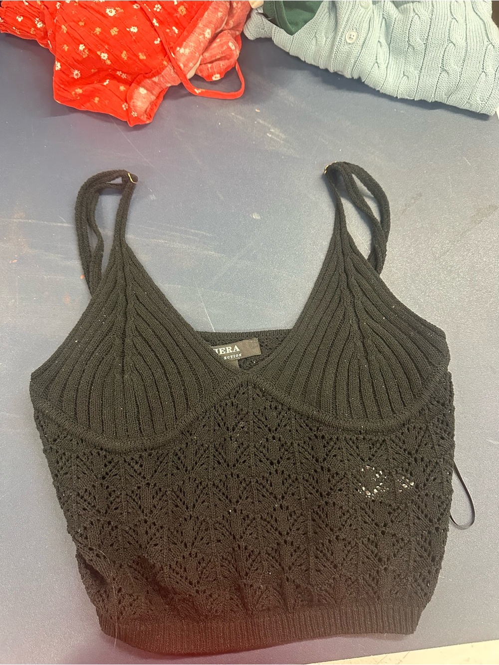 Hera Black Knit Lace Crop Tank Top